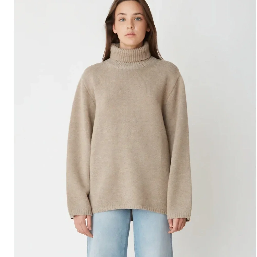 Toteme Cambridge Turtleneck Taupe Merino Cashmere Oversized Sweater sz XXS- S